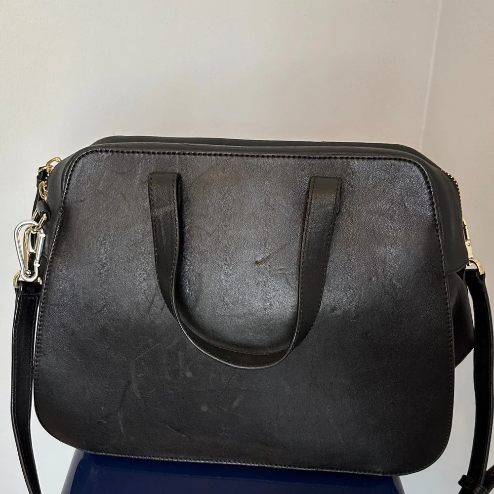Leopard Print Black Leather Large Handbag/Workbag